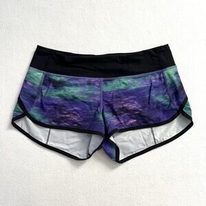 Lululemon Rio Nights Multi Black Green Purple Print 2.5" 4-way Speed Shorts 6